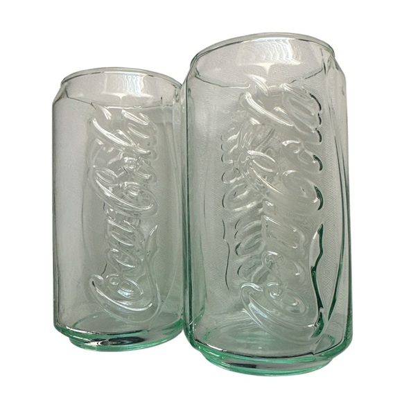 Vintage Coca-Cola can-shaped drinking glasses Set of 2 - Green Glass - Picture 2 of 4